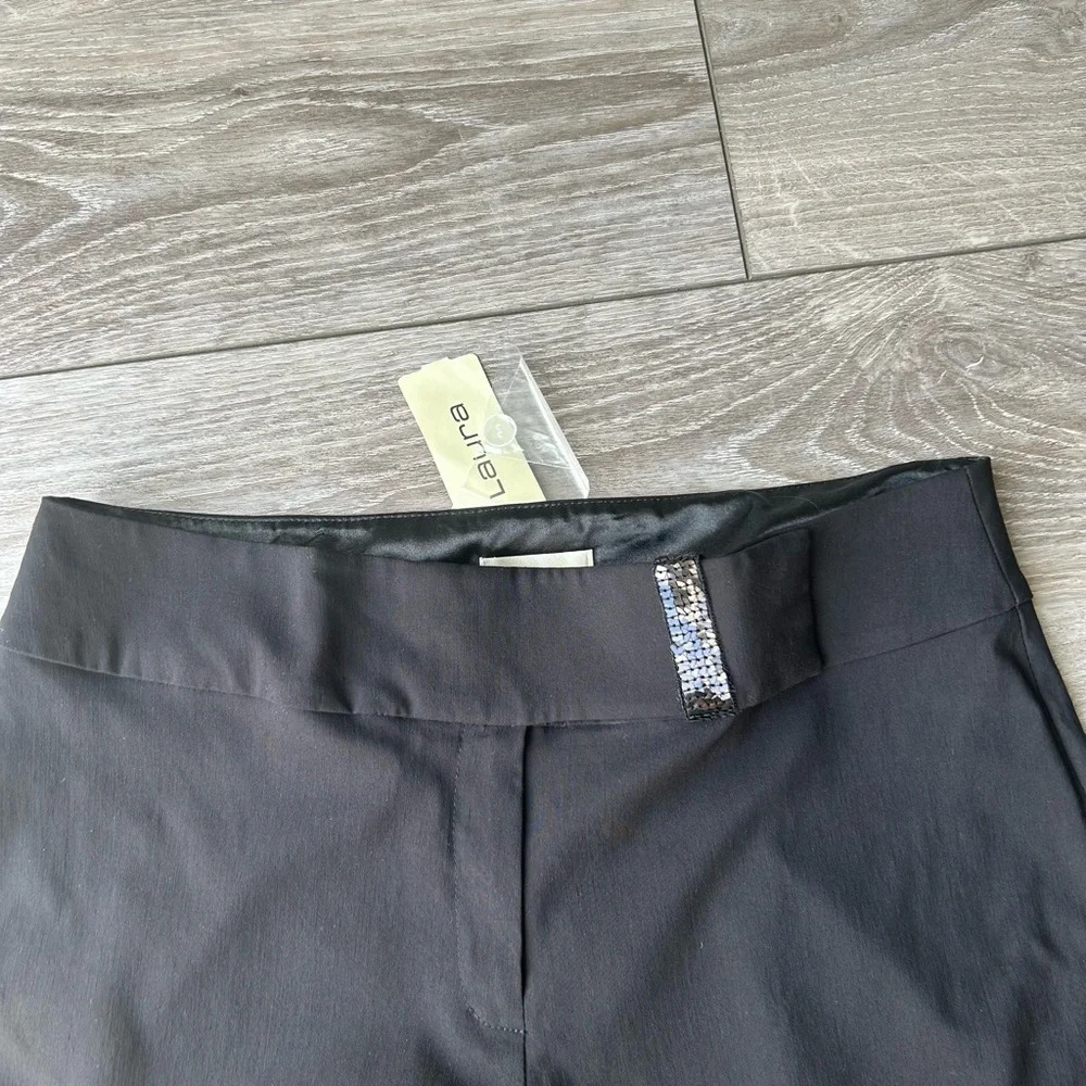 NWT Laura Black Stretch Sequins Accents Wide Leg Pants with Slits Made in Canada - Picture 3 of 13